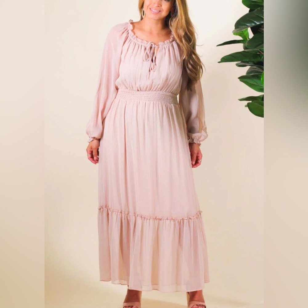 Pink Lily Blush Long Sleeve Maxi Dress